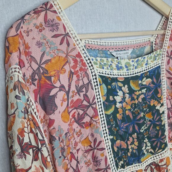 💙 John Marks Oversized Soft Patchwork Print Flowy Top Size L/XL Boho Cottage Co - Picture 5 of 8